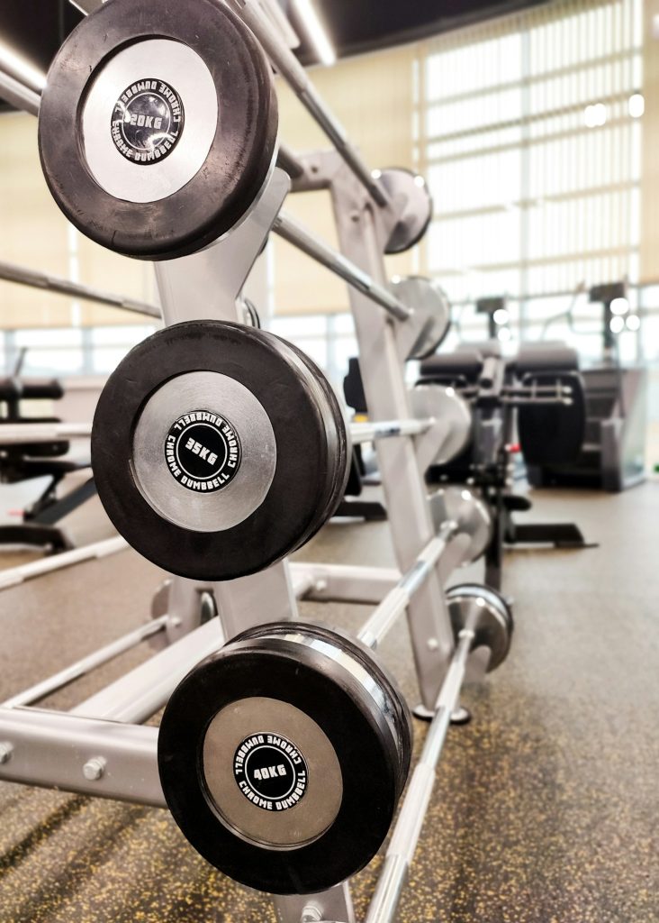 gym. barbells with heavy weights in the sports training hall. sports equipment